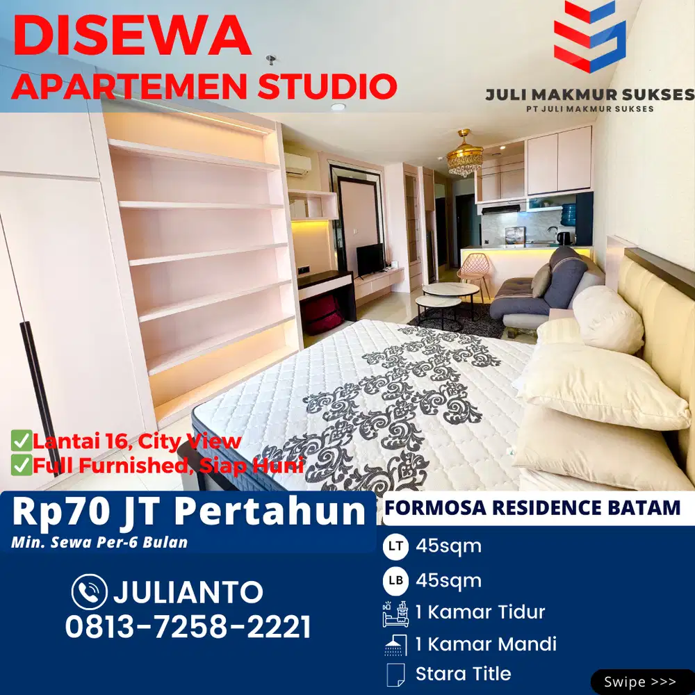 Disewa Apartemen Studio Full Furnished di Formosa Residence Batam