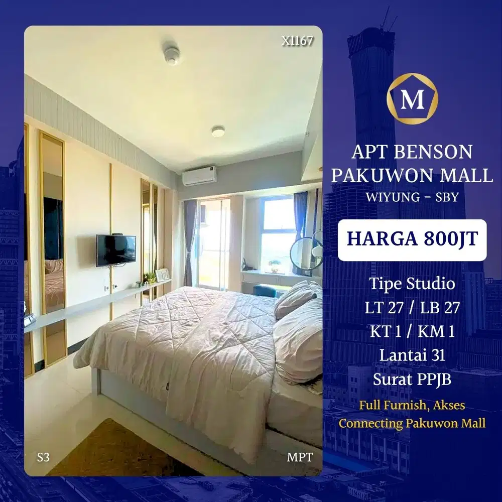 Full Furnish Apartemen Benson Pakuwon Mall Wiyung Surabaya Barat
