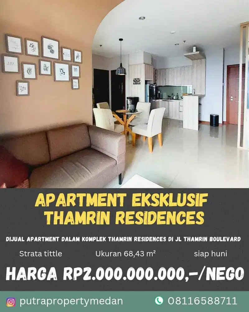 DIJUAL UNIT APARTEMEN MEWAH DALAM KOMPLEK THAMRIN RESIDENCES