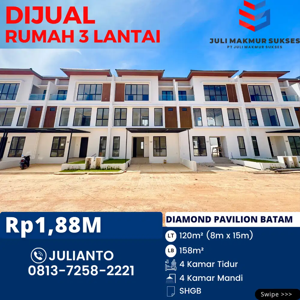 Dijual Rumah 3 Lantai di Diamond Pavilion Batam Center