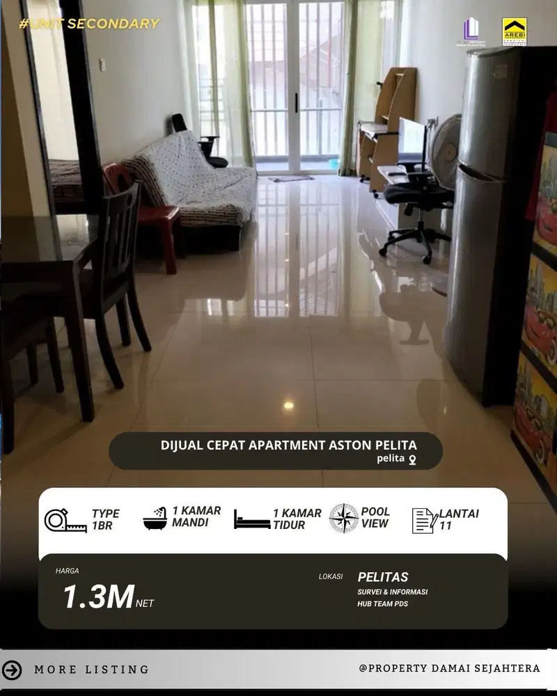 Dijual Apartment One Bedroom Aston Pelita