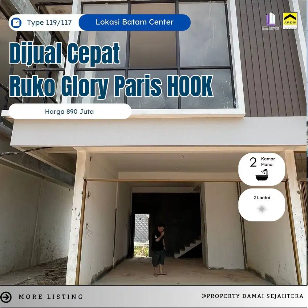 Dijual atau take over ruko hook glory paris batam center