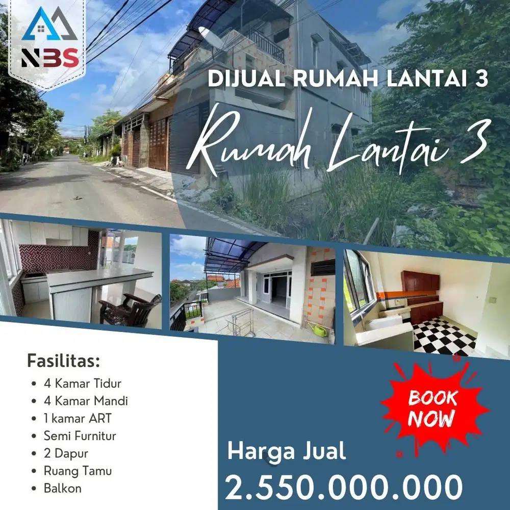 DIJUAL RUMAH 3 LANTAI SIAP HUNI JL.ANGGREK PERUM TAMAN MULYA JIMBARAN