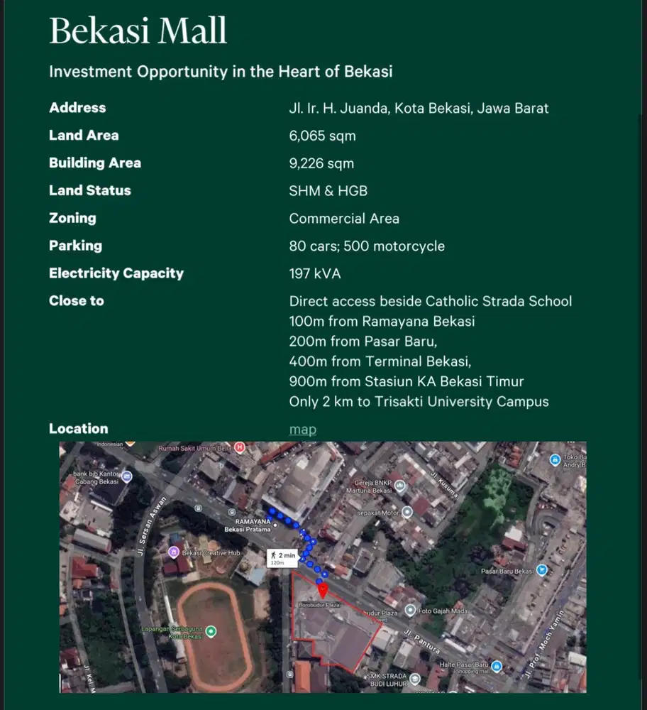 FOR SALE BEKASI MALL COCOK UNTUK INVESTASI
