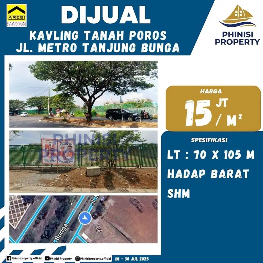 DIJUAL Kavling besar Komersil Siap Bangun di Jalan Metro Tanjung Bunga