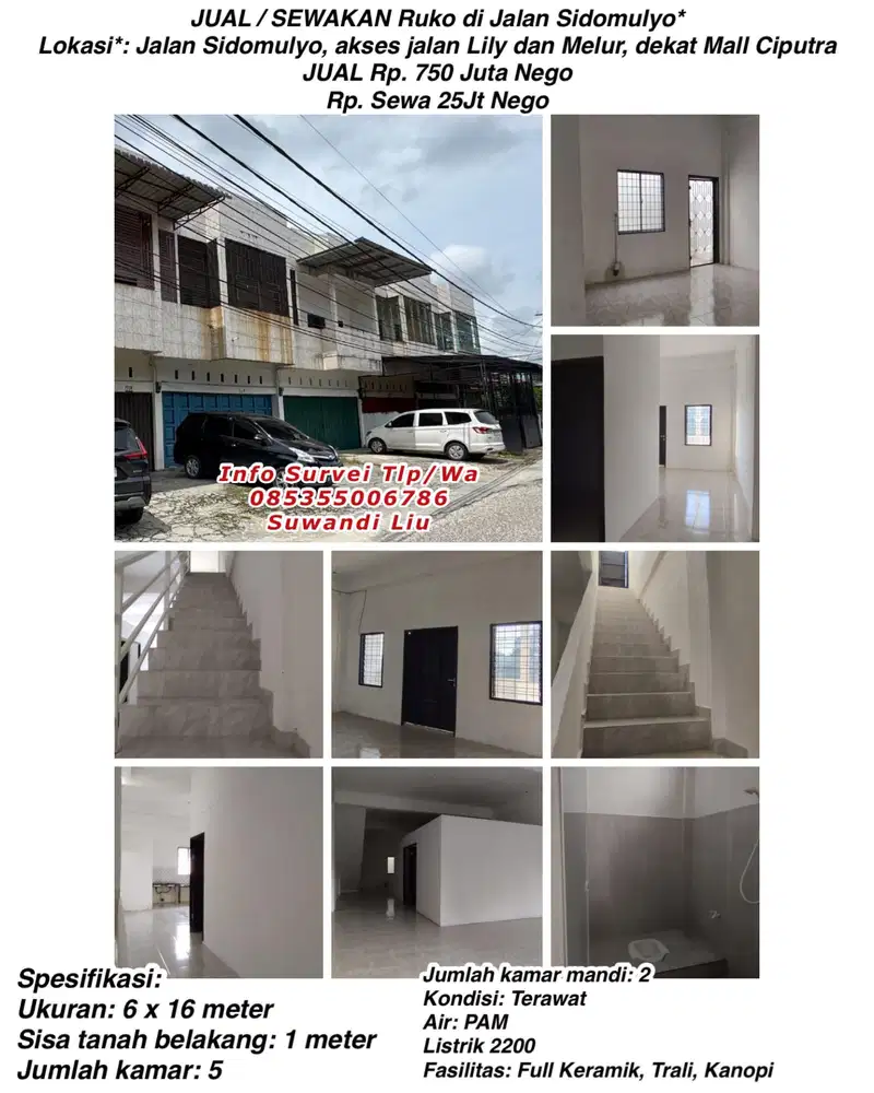 Jual/sewakan ruko di jalan sidomulyo