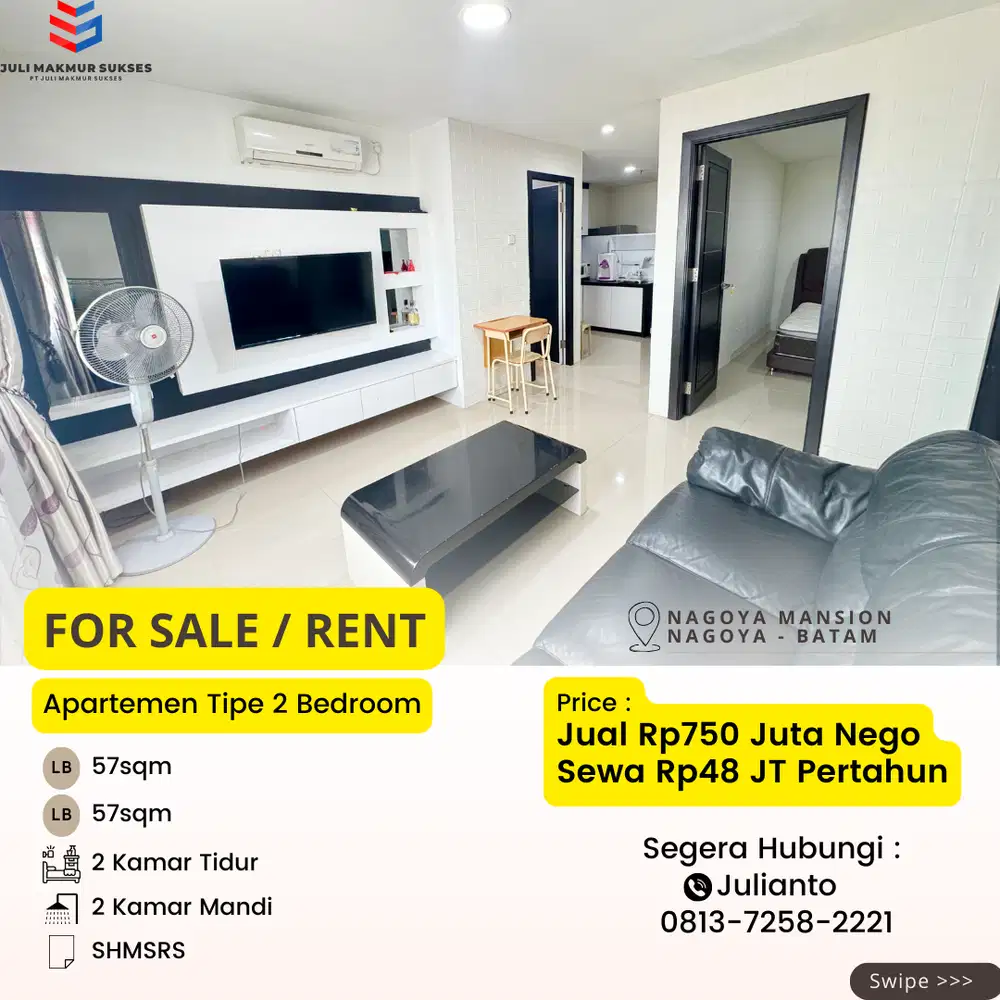 Dijual Apartemen 2BR Full Furnished di Nagoya Mansion Batam