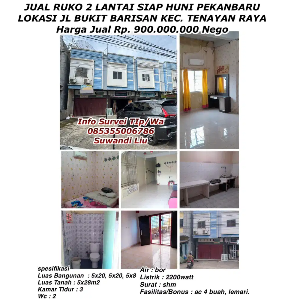 Jual ruko 2 lantai siap huni jln.bukit barisan kec.tenayan raya