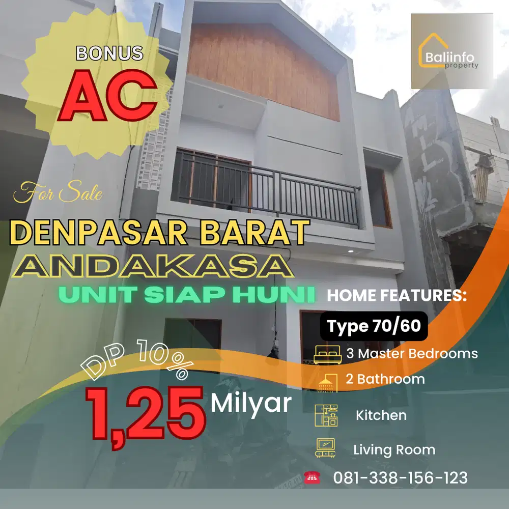 Jual Rumah baru Siap huni 3 kamar Andakasa gatsu barat denpasar bali