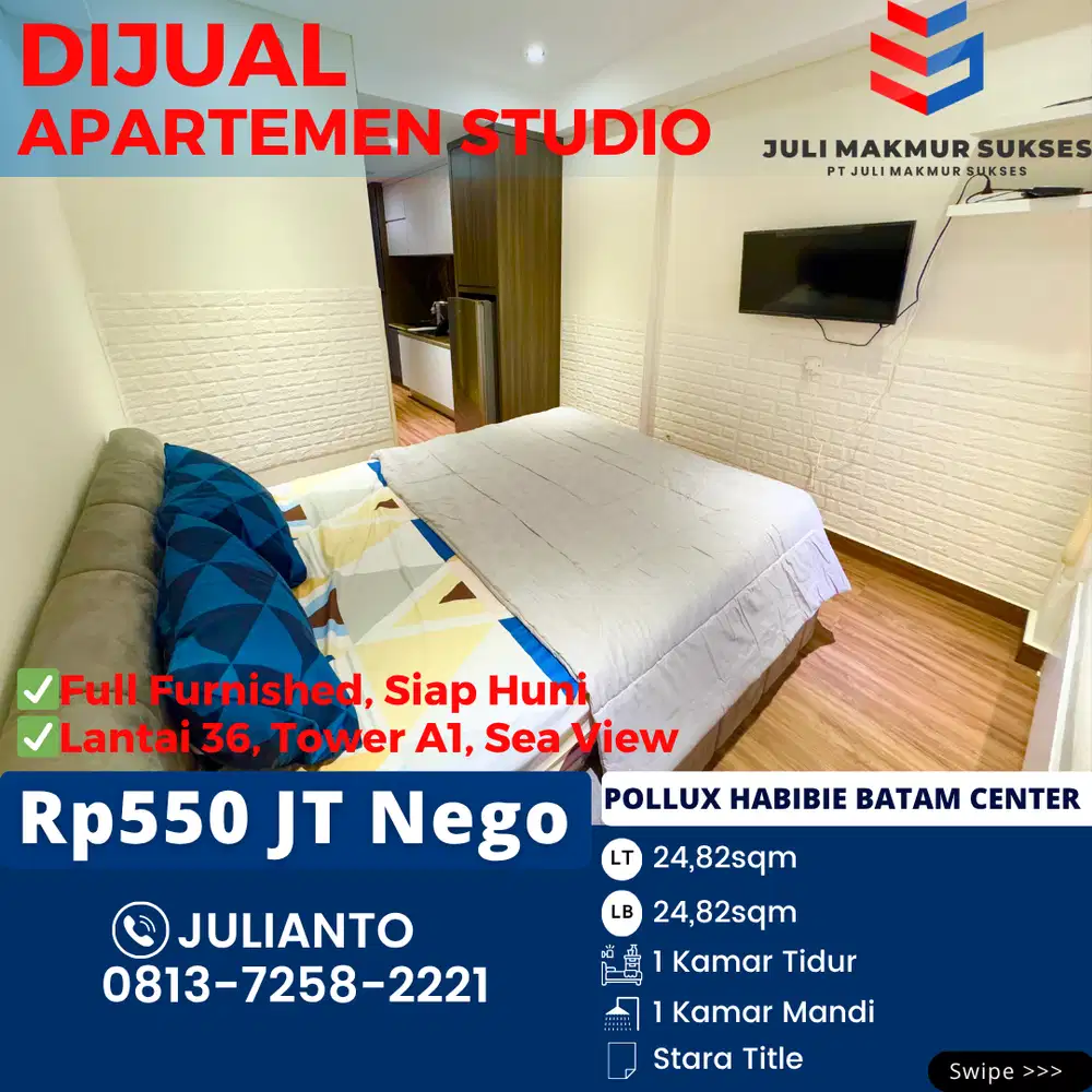 Dijual Apartemen Studio Full Furnished di Pollux Habibie Batam Center