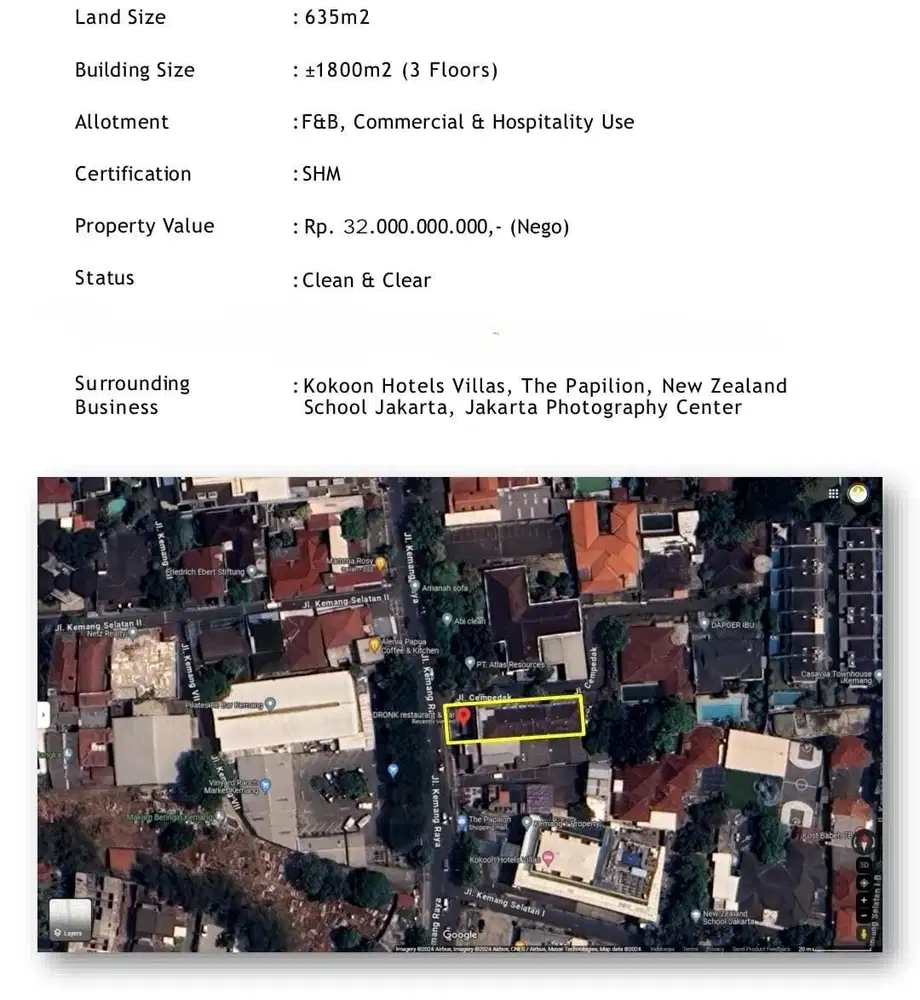 DIJUAL ATAU DISEWAKAN GEDUNG KEMANG - Kemang Raya, Jakarta Selatan