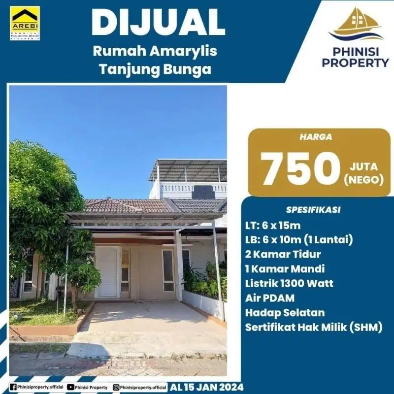 DIJUAL RUMAH DI AMARYLIS TANJUNG BUNGA