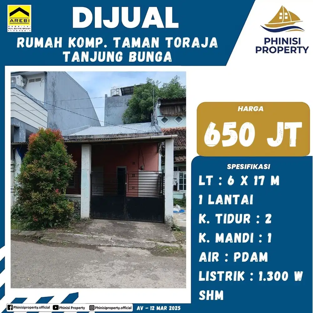 DIJUAL RUMAH DI TAMAN TORAJA CUMA 650 JUTAAN