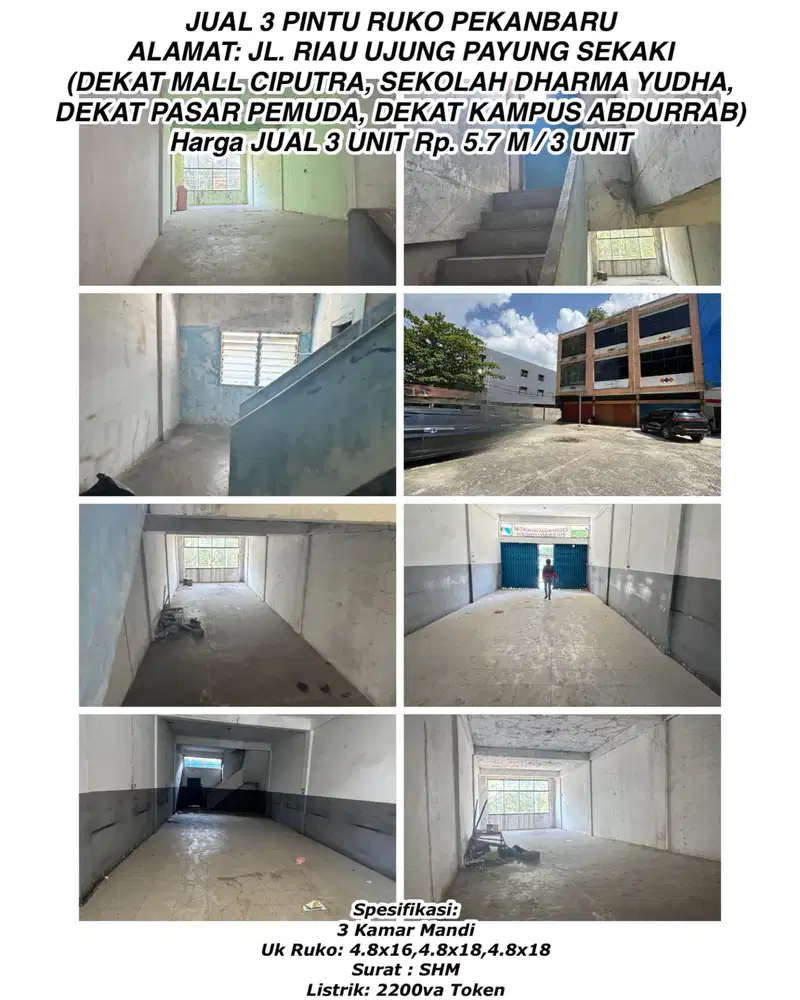 Jual 3 pintu ruko jln.riau ujung payung sekaki