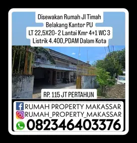 Disewakan Rumah Jl Timah Belakang Kantor PU LT 22,5X20- 2 Lantai Kamar