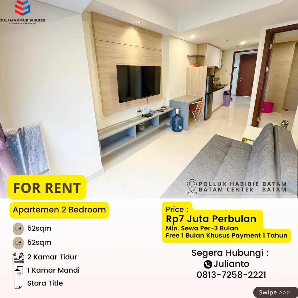 Disewa Apartemen 2BR Full Furnished Siap Huni di Pollux Habibie Batam