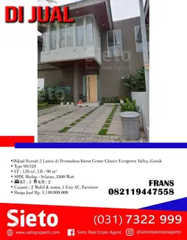 DiJual Rumah 2 lantai di Perumahan Forest Cerme, Gresik