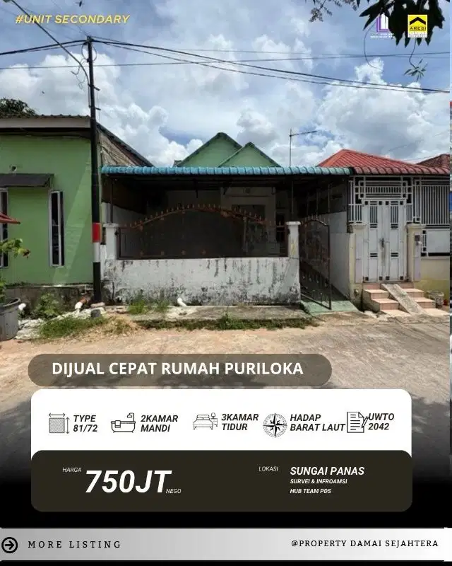 Rumah 1,5 lantaiPerumahan Puriloka - Sungai PanasBatam Center