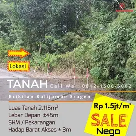 Tanah Pekarangan  2.115m2 Kalijambe Sragen