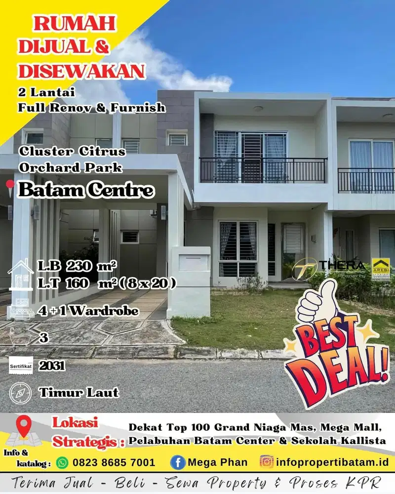 Disewakan murah hadap timur rumah 2 lantai di orchard park