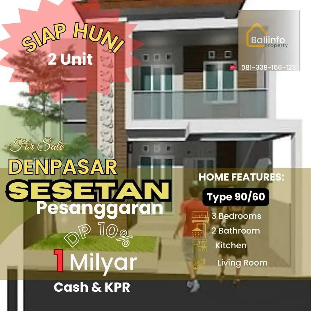 Rumah Baru Ready Tingkat 3 kamar Pesanggaran sesetan denpasar Bali