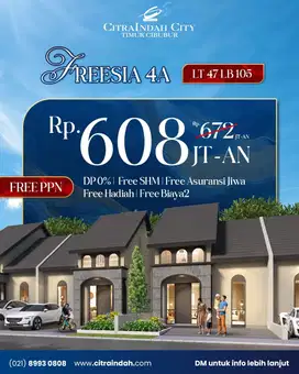Free PPN 100% Rumah DP 0% 3 Kamar Luas 120M2 Citra Indah City Jonggol