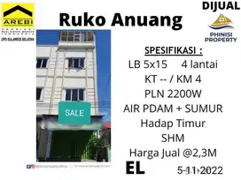 DIJUAL RUKO 4 LANTAI DALAM KOTA LOKASI STRATEGIS DI JALAN ANUANG