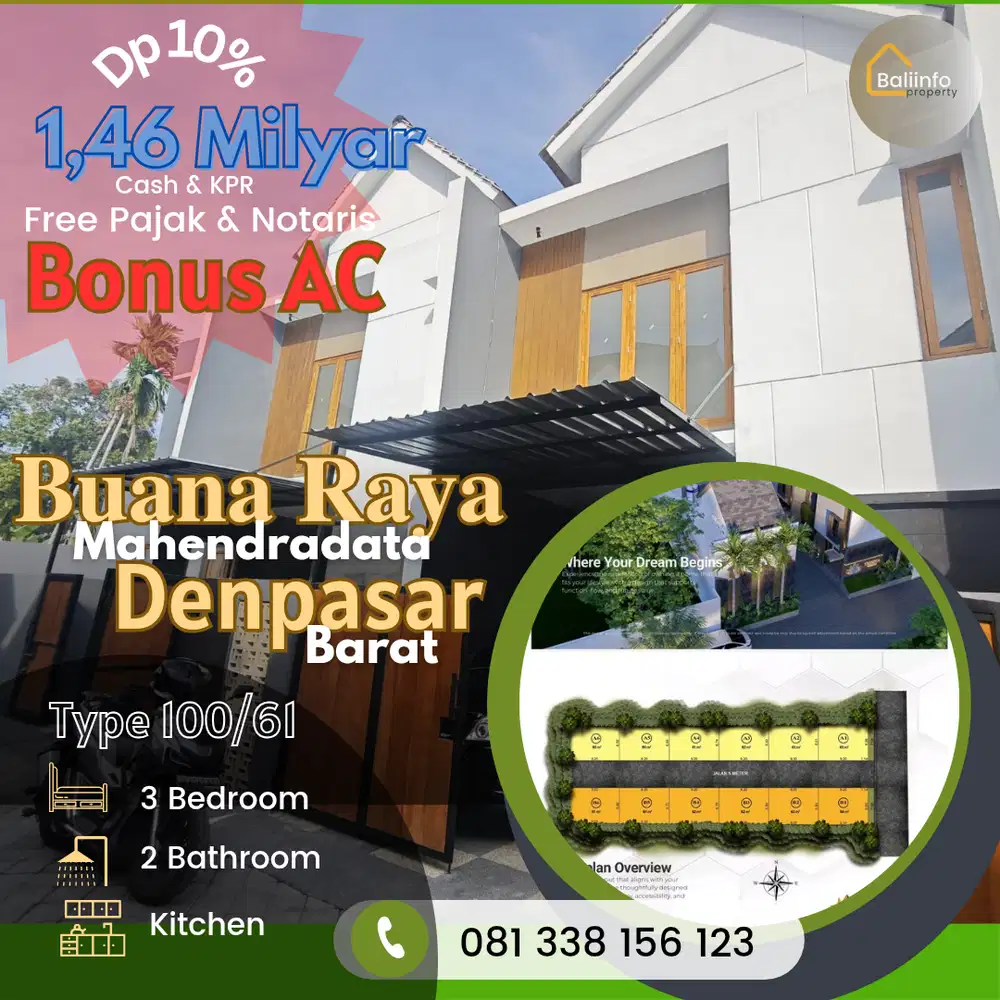 Jual Rumah Cluster 3 kamar Buana Giri Raya Mahendradata denpasar barat