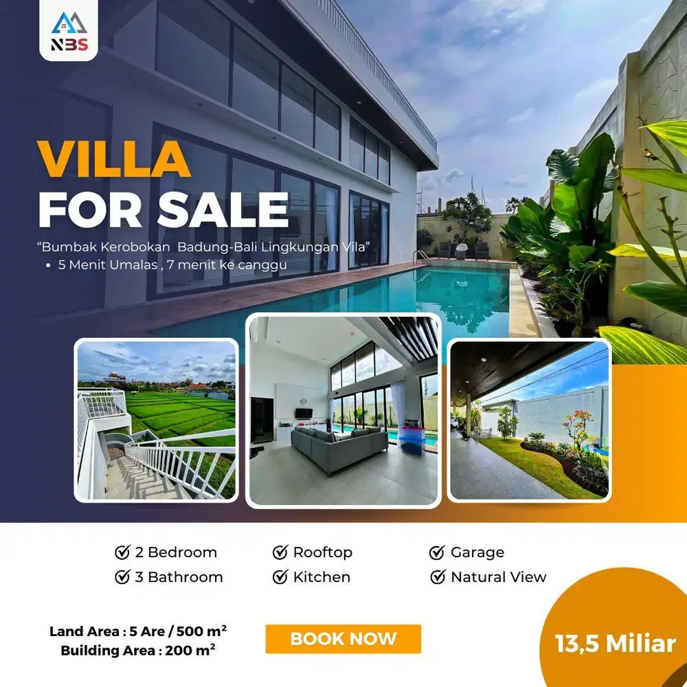 Dijual Vila Brand New & View Sawah Lokasi  Bumbak Kerobokan