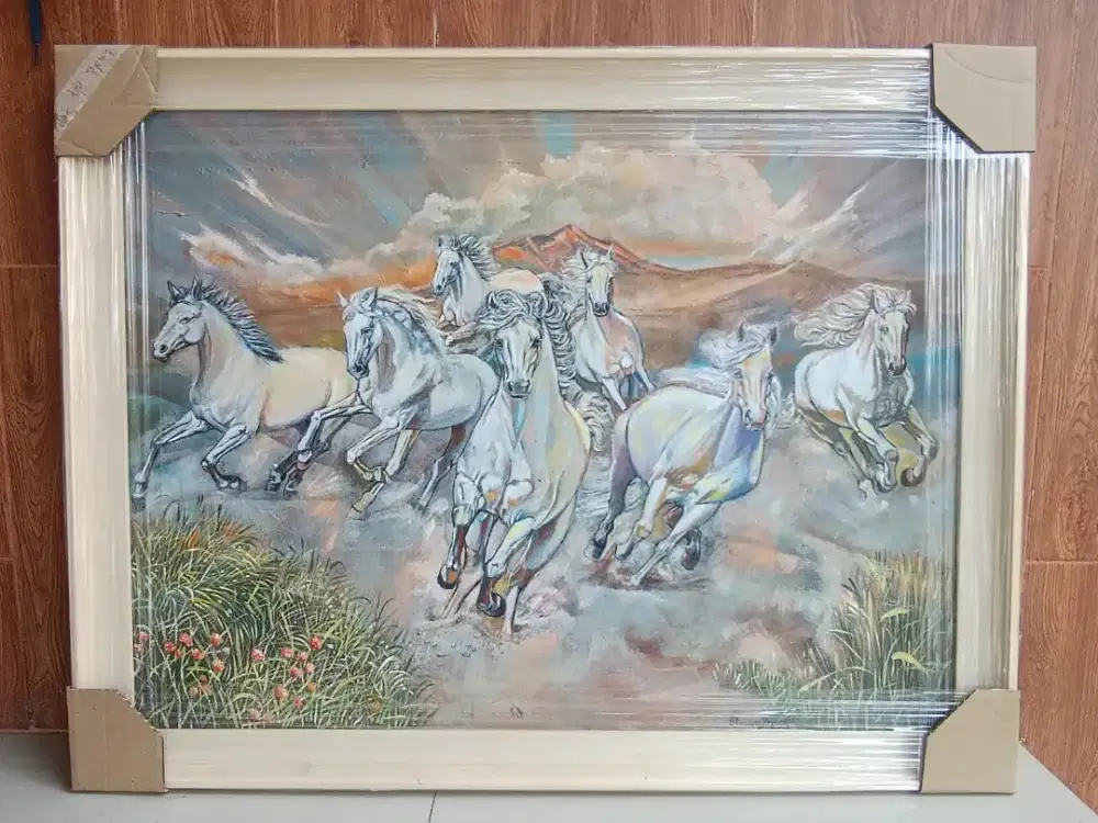 DIJUAL CEPAT Lukisan 7 Kuda Putih Liar