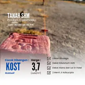 Area Kost Colomadu, Tanah Kavling Paulan, Dekat Jl. Raya Adisucipto