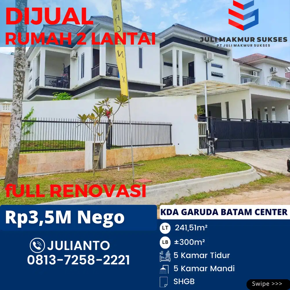 Dijual Rumah 2 Lantai Full Renov di KDA Garuda Batam Center