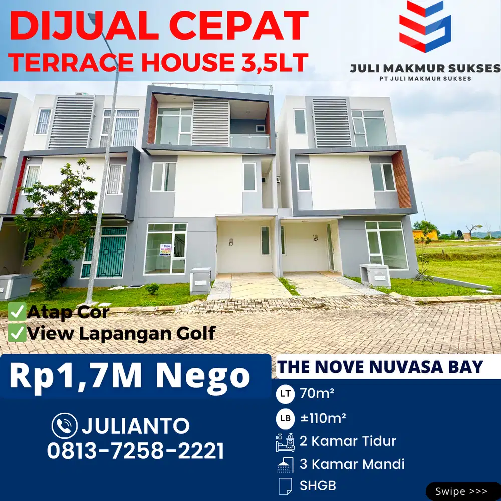 Dijual CEPAT Terrace House 3,5 Lantai di The Nove Nuvasa Bay Batam