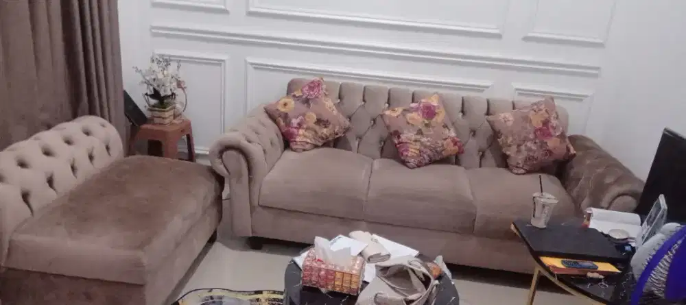 JUAL SOFA TAMU coklat gold
