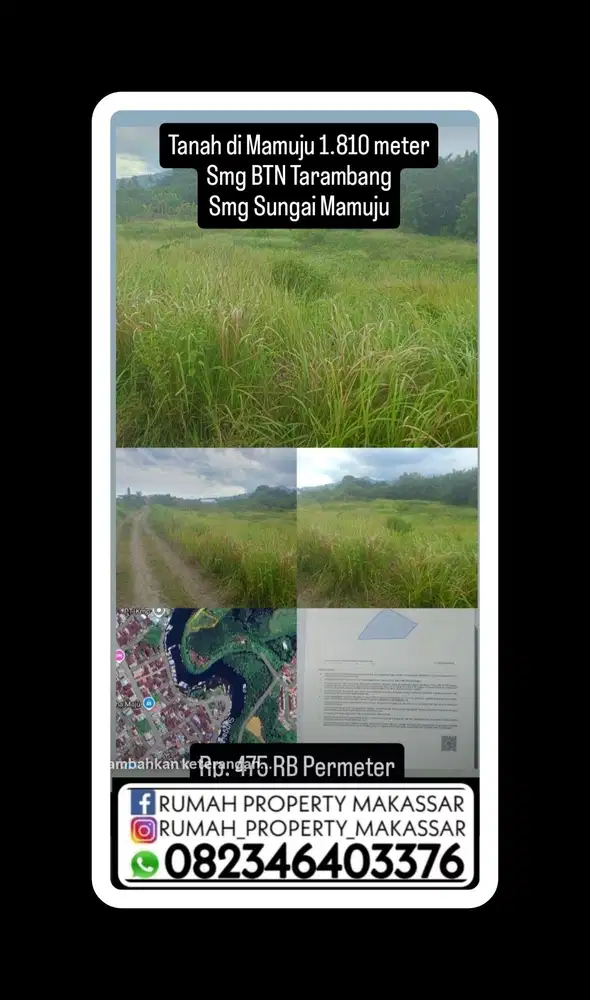 Tanah di Mamuju 1.810 meter Smg BTN Tarambang Smg Sungai Mamuju
