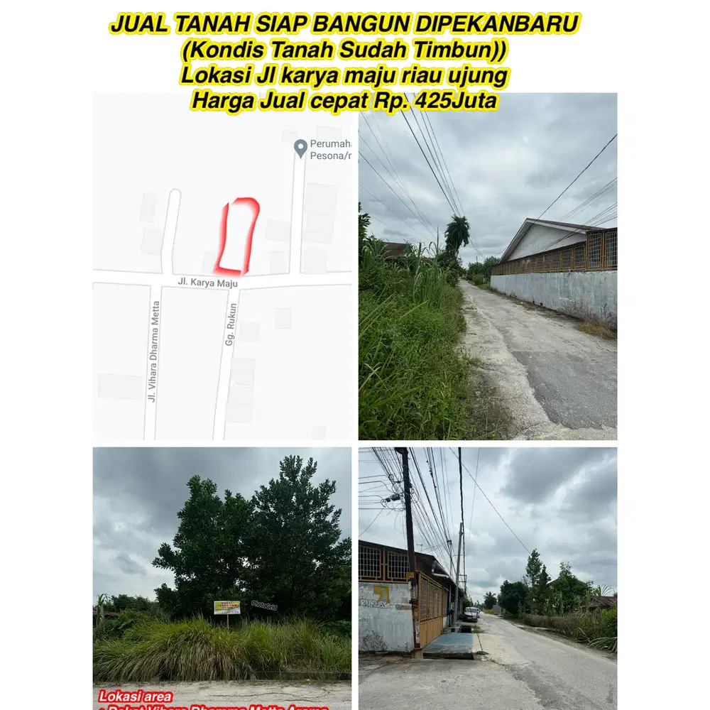 Jual tanah tepi jln karya maju area riau ujung