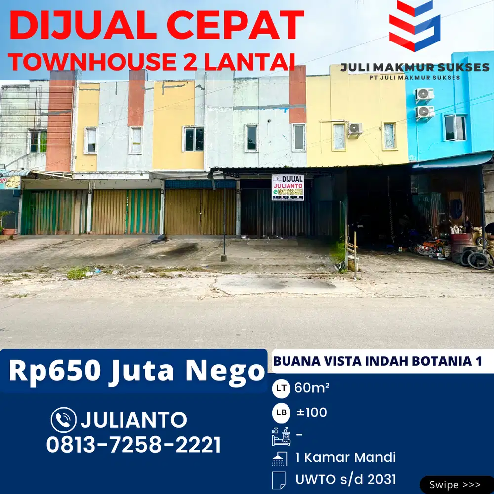 Dijual CEPAT Townhouse 2 Lantai di Buana Vista Indah Botania 1 Batam
