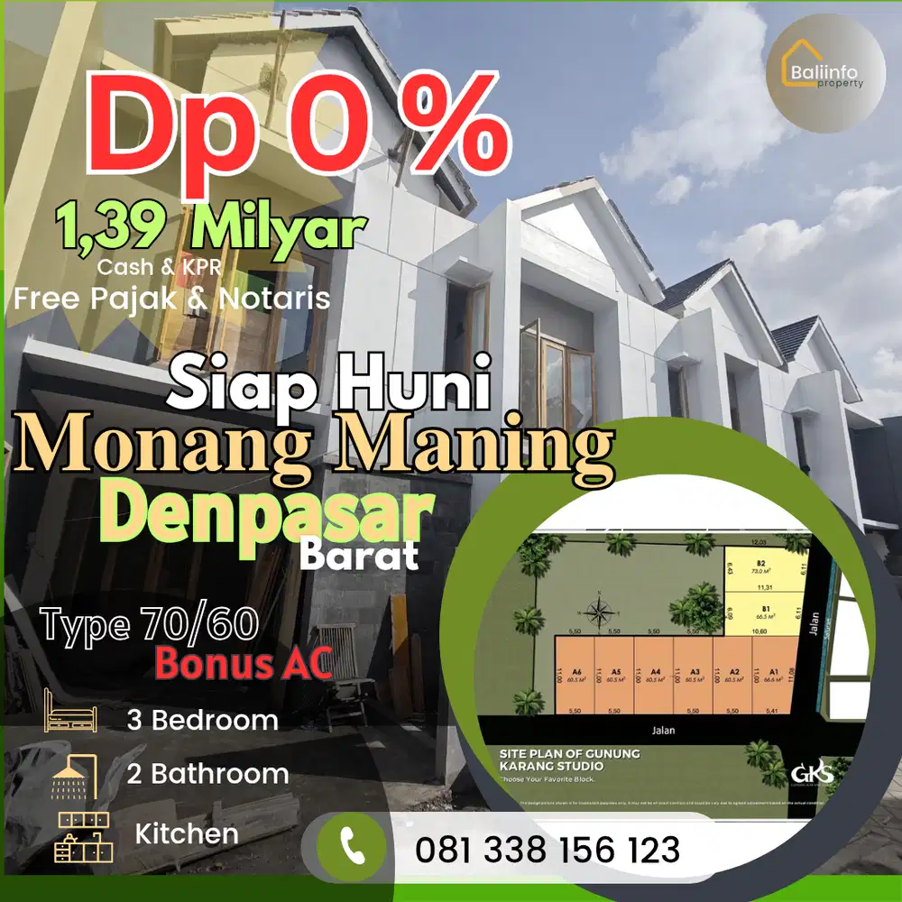 Rumah Dp 0 baru siap huni 3 kamar Monang Maning pemecutan Denpasar