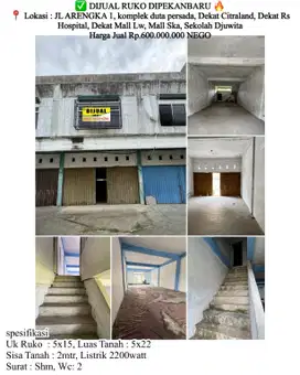 Dijual ruko jln.arengka 1 komplek duta persada,dekat citraland