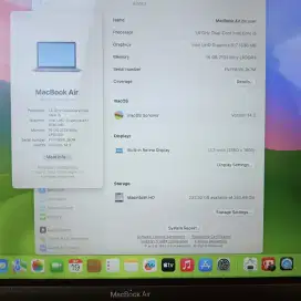 Macbook Air 2018 Inch Ram 16 Ssd 256 lengkap full set buat Space Grey