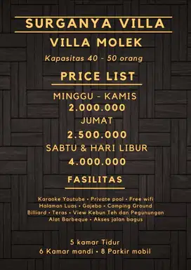 Villa molek puncak bogor dgn view pegunungan & udara ny yg dingin