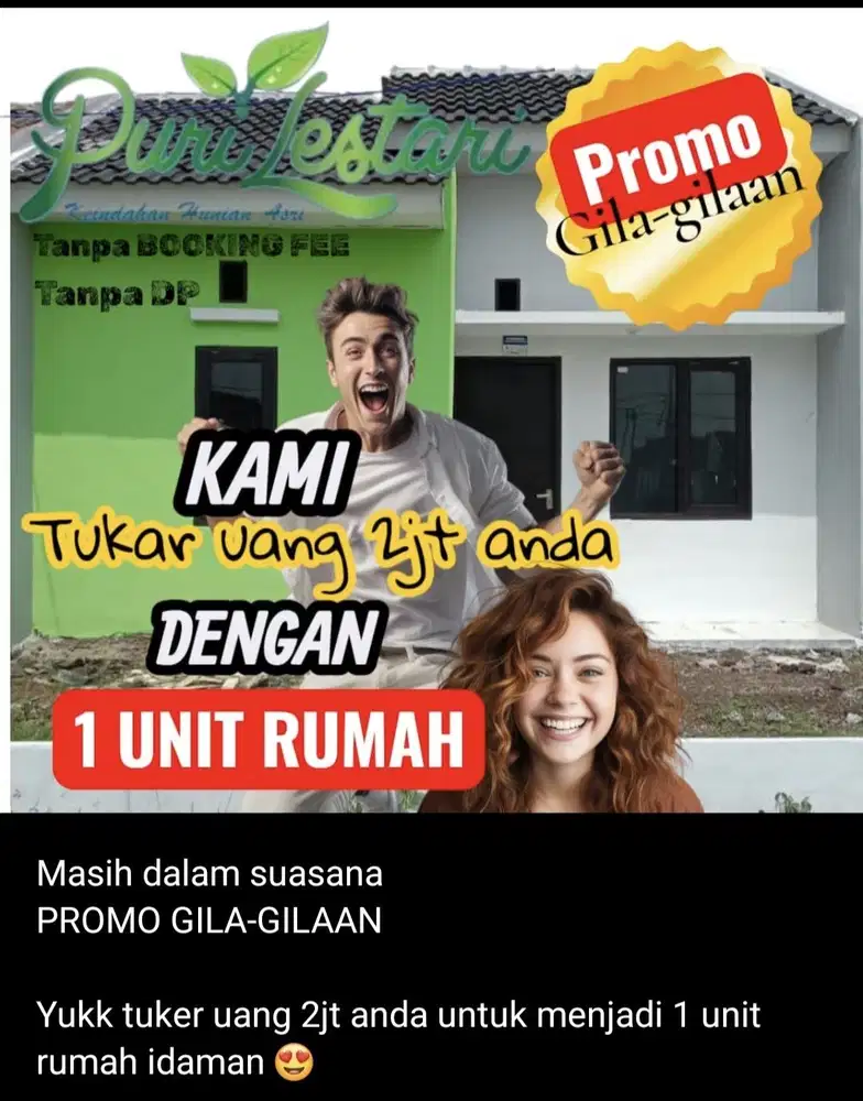 Rumah subsidi dp 0  10 menit dr stasiun cikarang