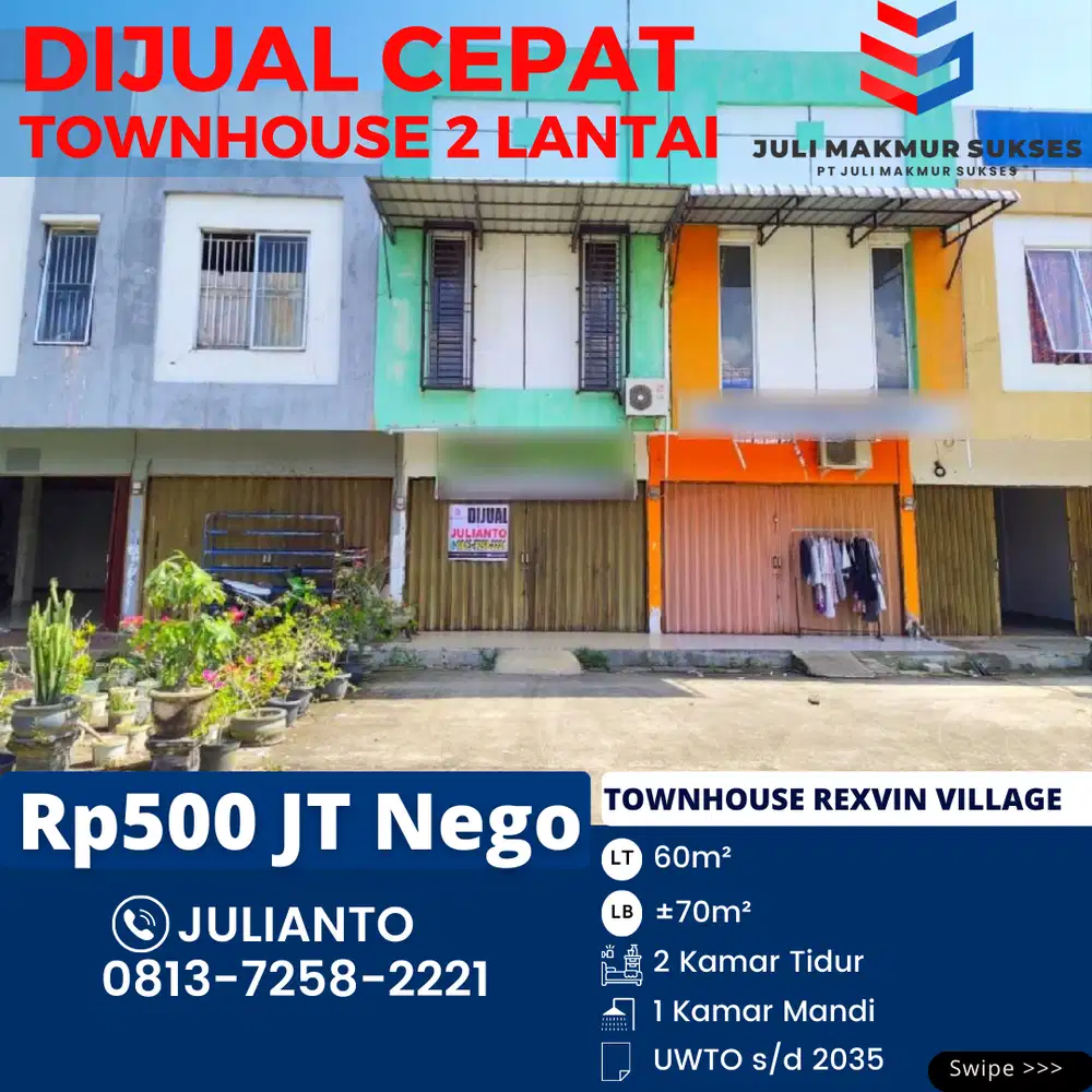 Dijual CEPAT Townhouse 2 Lantai di Rexvin Village Batam Center