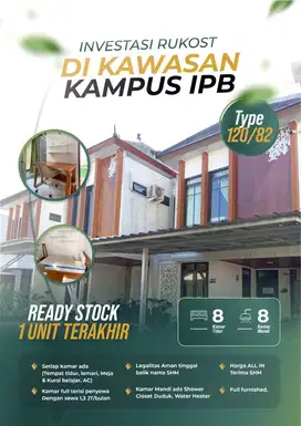 Dijual Kos Kosan 8 Kamar Full Terisi Dekat IPB Bogor, Free Furnish Nego