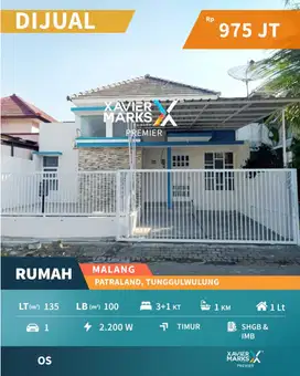 Rumah Cantik Bersih di Patraland Lowokwaru Malang Dekat Suhat