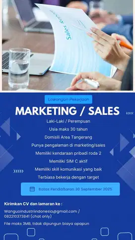 Lowongan Marketing / Sales untuk m