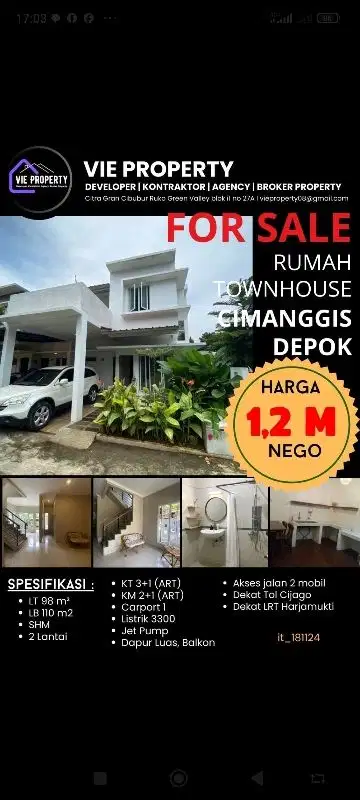 town house di grand depok city murah siap huni