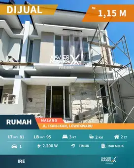 Rumah Baru Gres 2 Lantai Siap Huni di Ikan Ikan Lowokwaru Malang