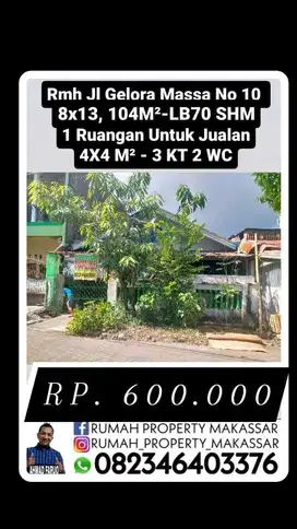 Trn harga Rmh+Kios Uk Jualan Jl Gelora Massa No 10  8X12, 96 M² LB 56
