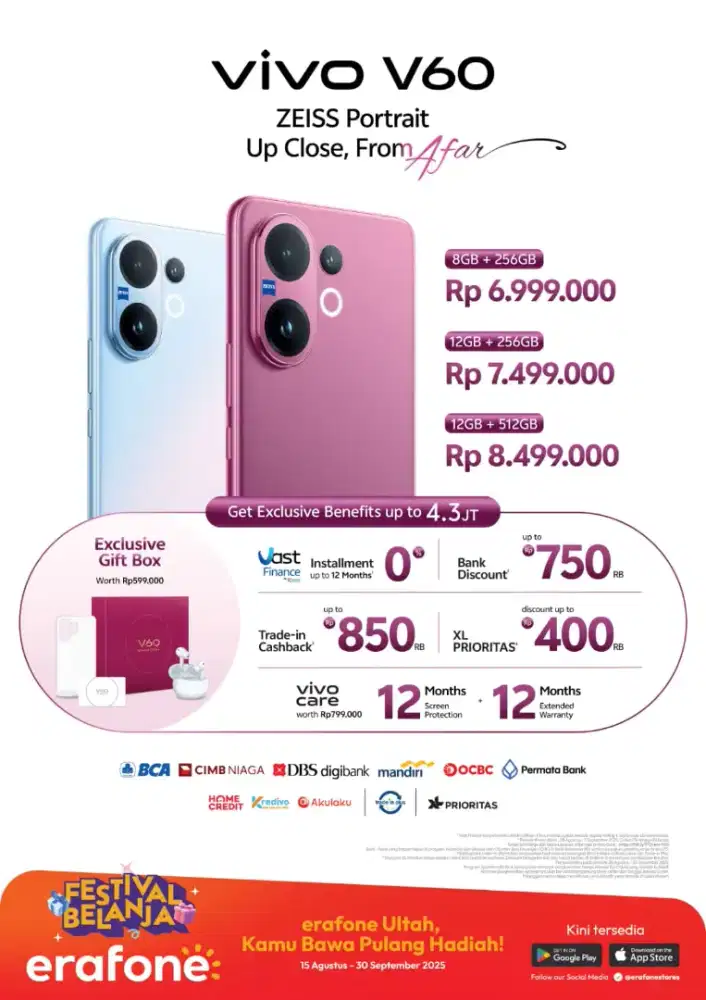 Vivo V60 Ram 8 256 GB Promo Cicilan Bunga 0% Cukup Dengan KTP